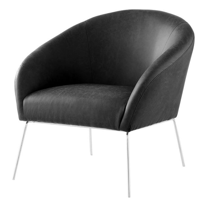 Posh Living Brixton Faux Leather Barrel Back Accent Chair in Charcoal Gray