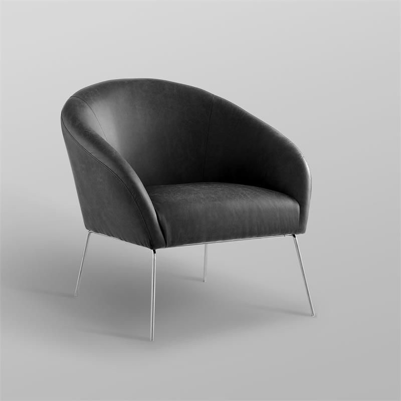 Posh Living Brixton Faux Leather Barrel Back Accent Chair in Charcoal Gray