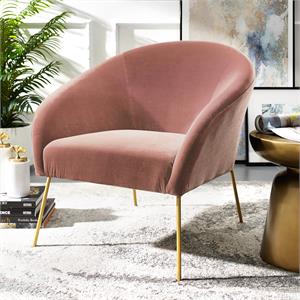 Posh Living Brixton Velvet Barrel Back Accent Chair in Blush Pink/Gold