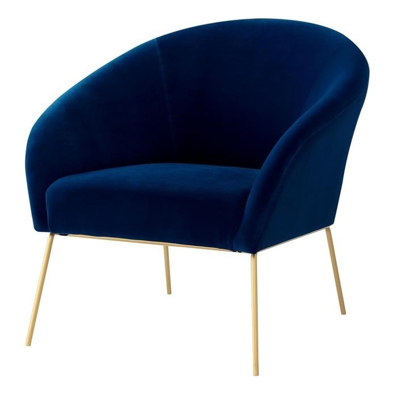 Posh Living Brixton Velvet Barrel Back Accent Chair in Navy Blue/Gold