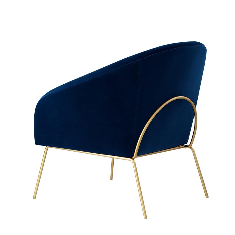 Posh Living Brixton Velvet Barrel Back Accent Chair in Navy Blue/Gold