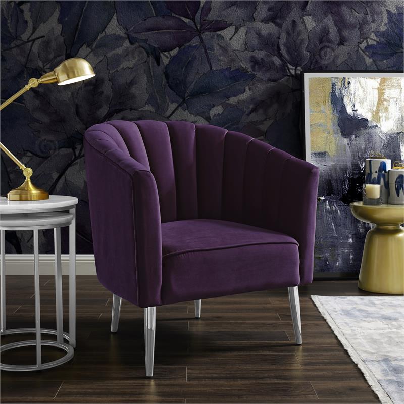 Posh Living Blaze Velvet Upholstered Barrel Back Accent Chair in Purple/Chrome