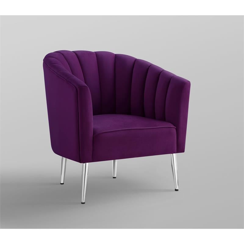 Posh Living Blaze Velvet Upholstered Barrel Back Accent Chair in Purple/Chrome