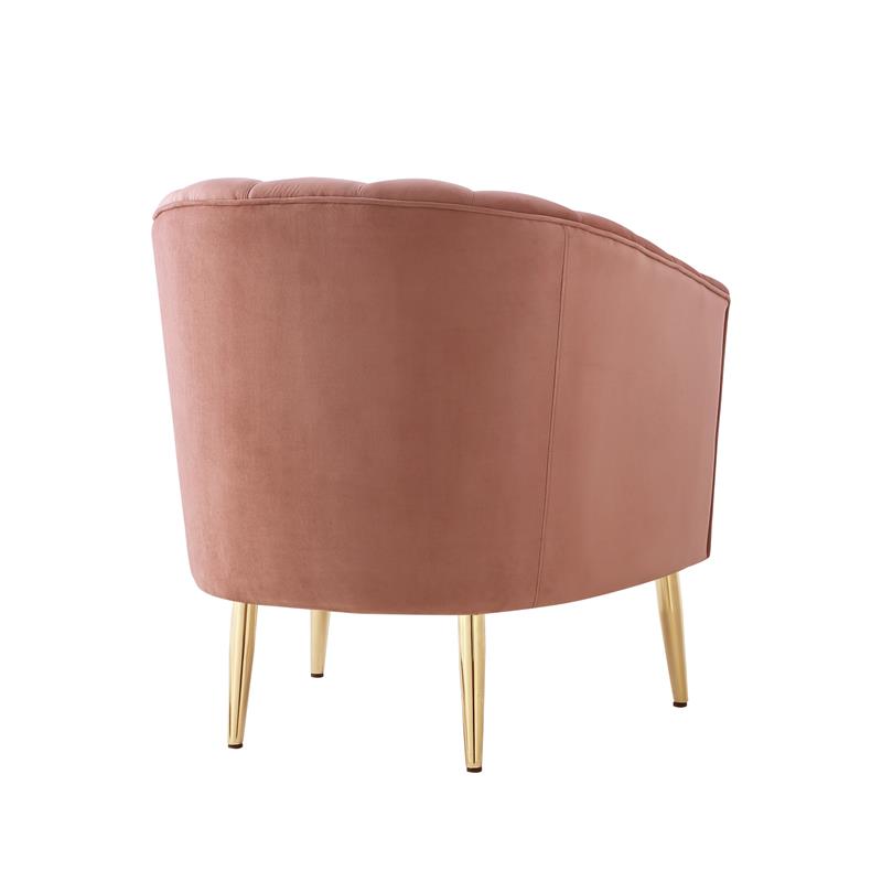 Posh Living Blaze Velvet Upholstered Barrel Back Accent Chair in Blush/Gold