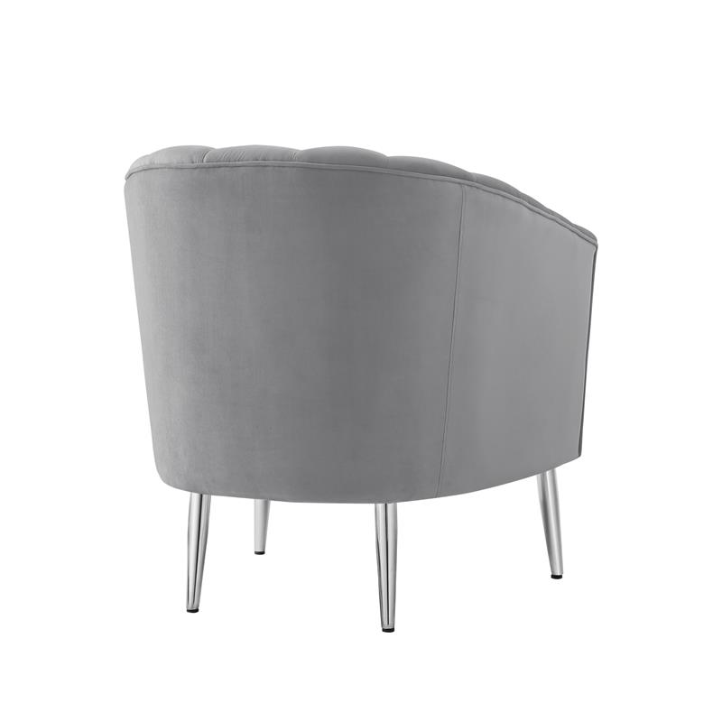 Posh Living Blaze Velvet Upholstered Barrel Back Accent Chair in Gray/Chrome