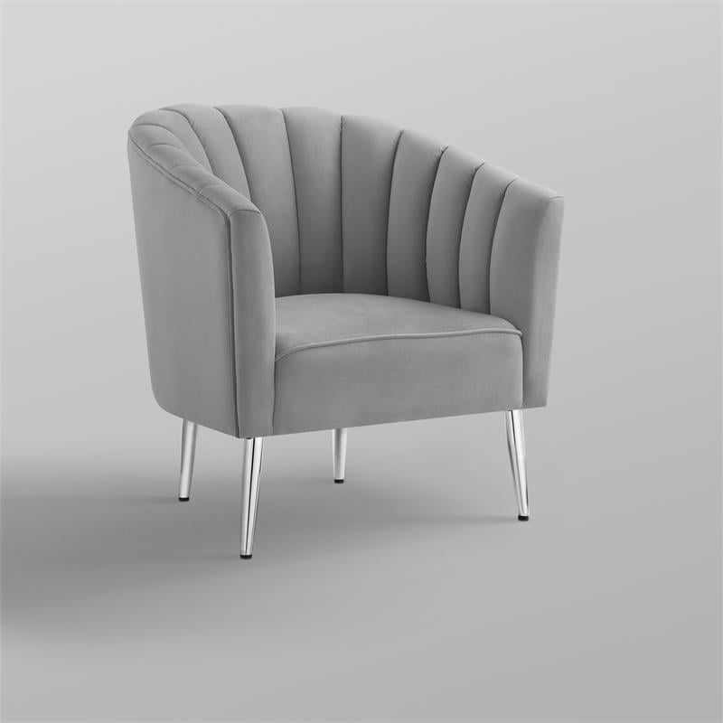 Posh Living Blaze Velvet Upholstered Barrel Back Accent Chair in Gray/Chrome