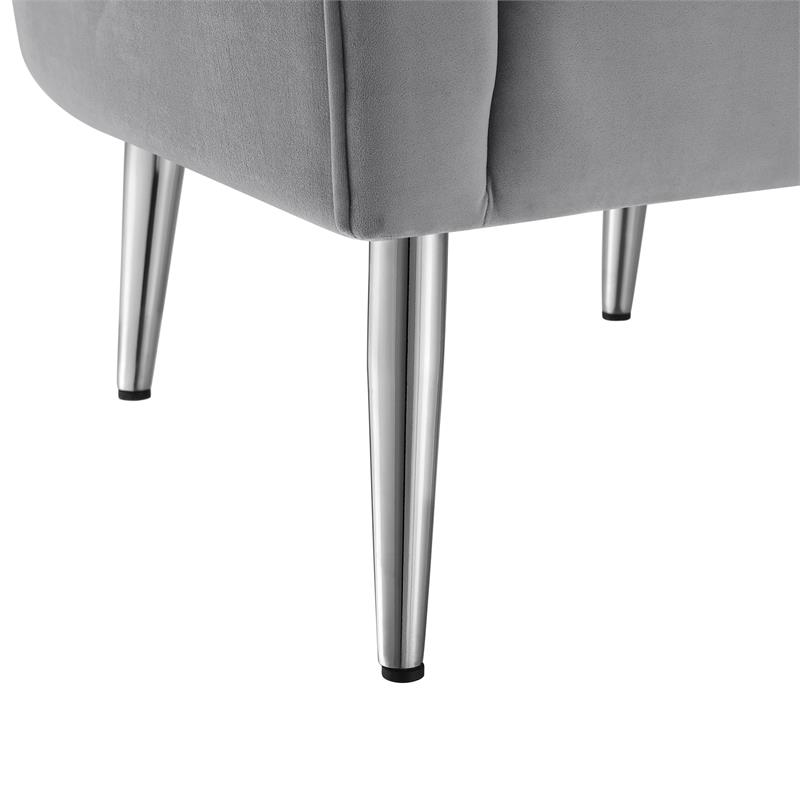 Posh Living Blaze Velvet Upholstered Barrel Back Accent Chair in Gray/Chrome