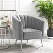 Posh Living Blaze Velvet Upholstered Barrel Back Accent Chair in Gray/Chrome