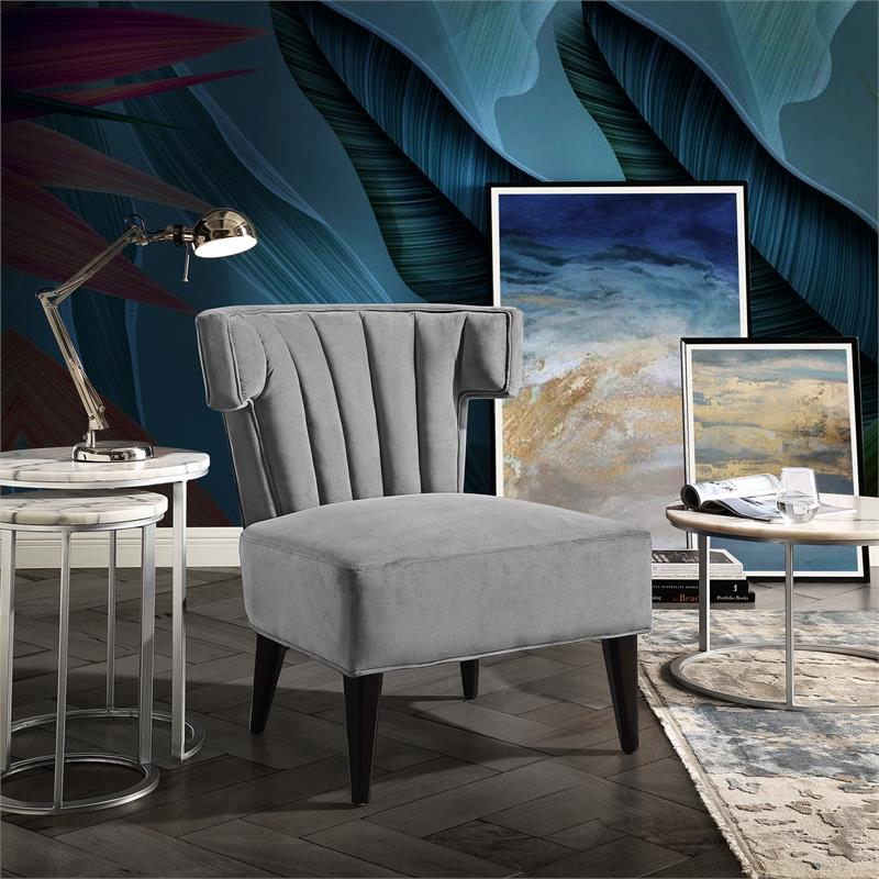 Posh Living Damari Tufted Velvet Wingback Accent Chair in Gray