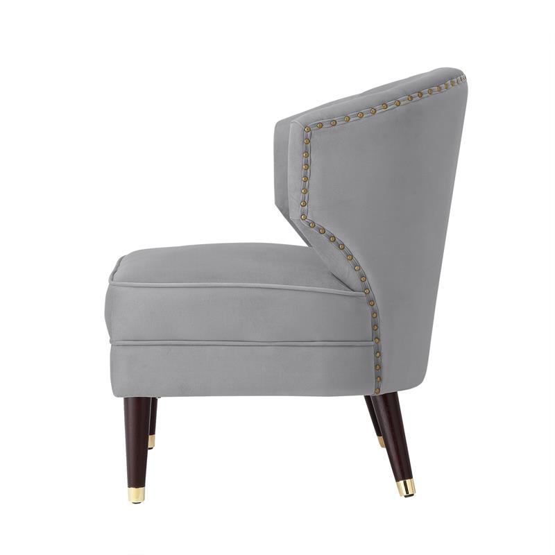 Posh Living Shepherd Velvet Wingback Accent Chair in Gray
