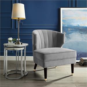 Posh Living Shepherd Velvet Wingback Accent Chair in Gray
