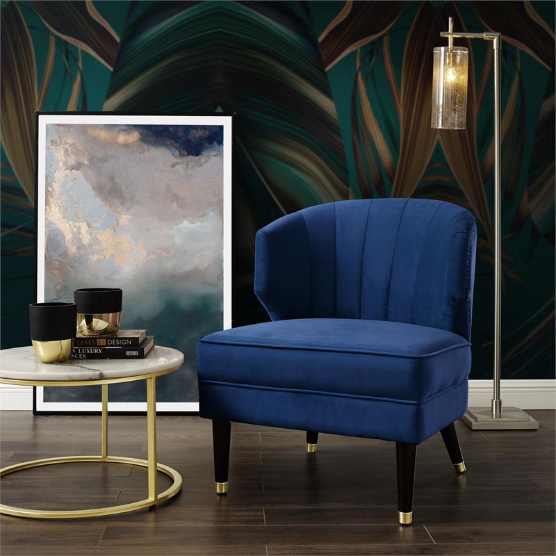 Posh Living Shepherd Velvet Accent Chair in Navy Blue