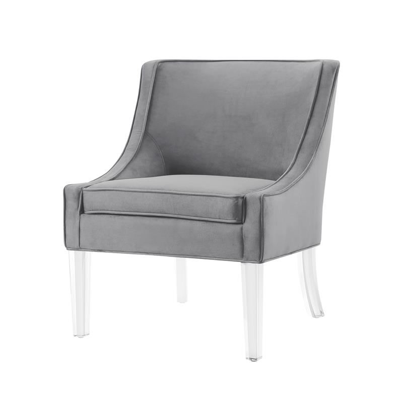 Posh Living Juelz Velvet Swooped Arm Accent Chair in Light Gray