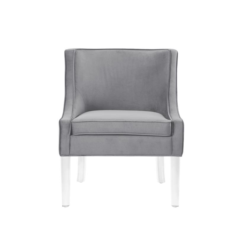 Posh Living Juelz Velvet Swooped Arm Accent Chair in Light Gray