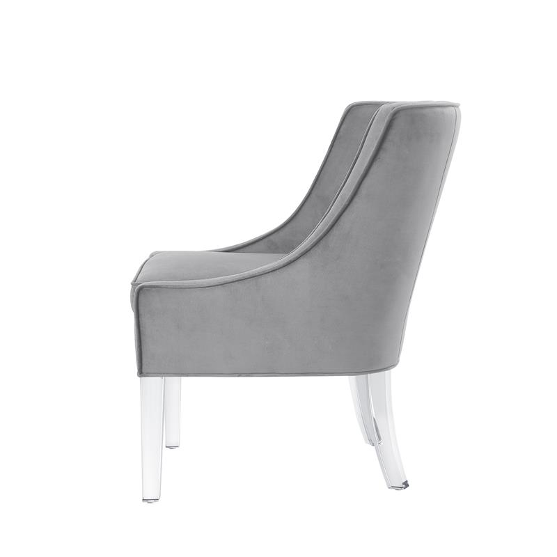 Posh Living Juelz Velvet Swooped Arm Accent Chair in Light Gray