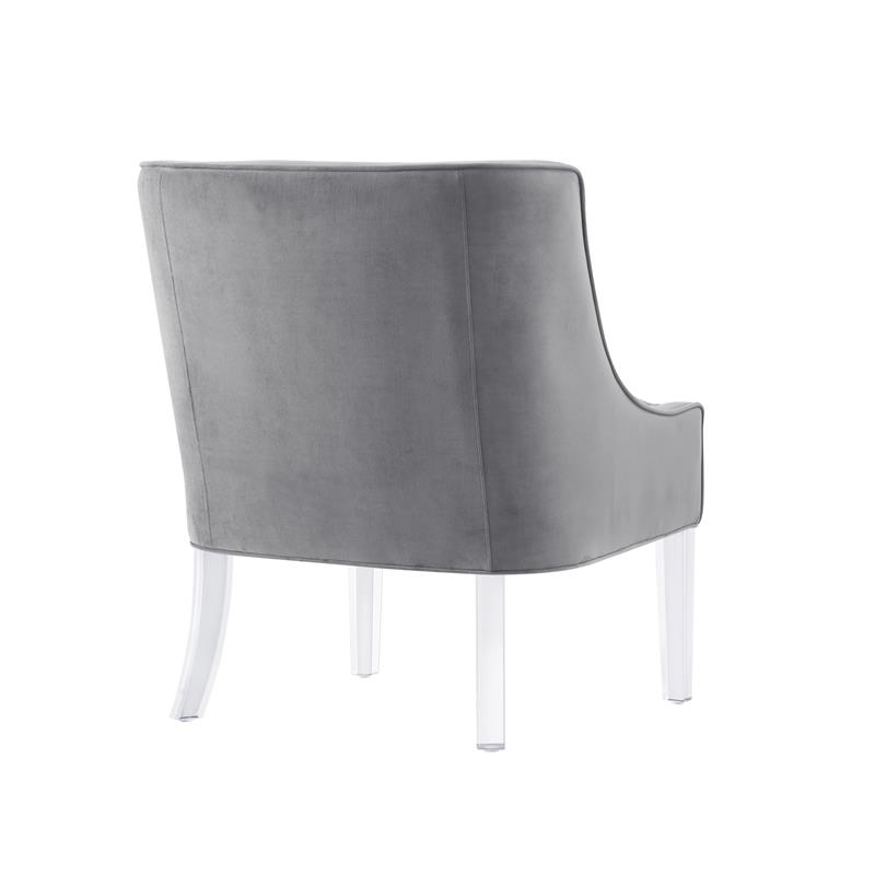 Posh Living Juelz Velvet Swooped Arm Accent Chair in Light Gray