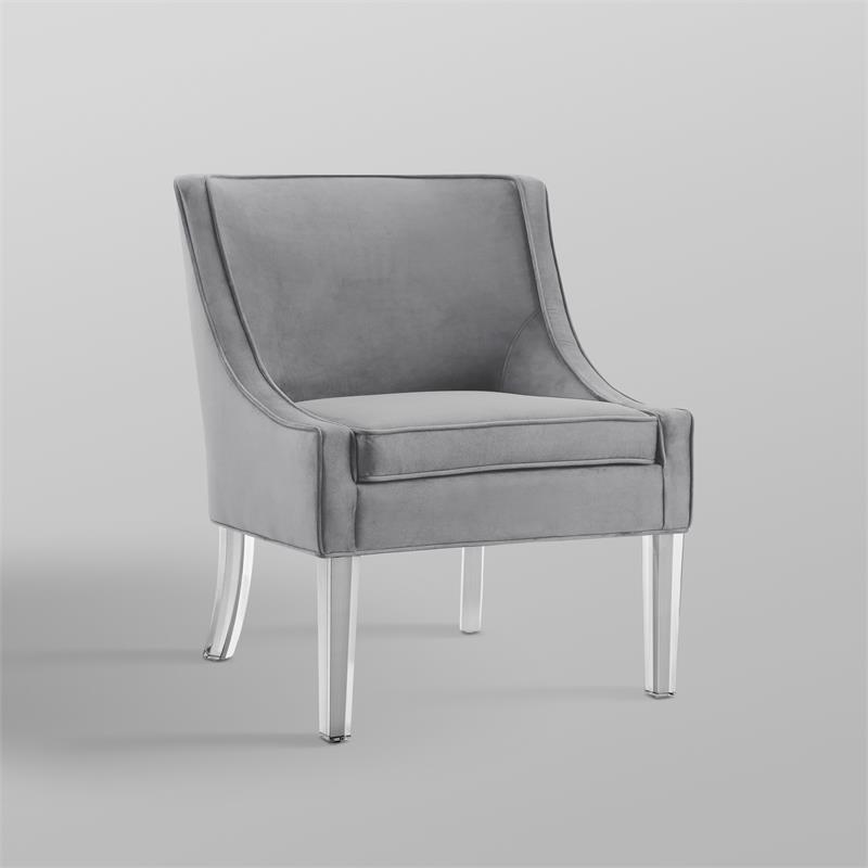 Posh Living Juelz Velvet Swooped Arm Accent Chair in Light Gray