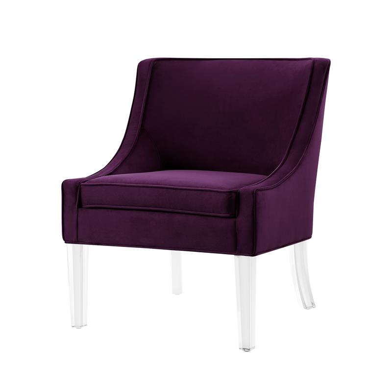 Posh Living Juelz Velvet Swooped Arm Accent Chair in Purple