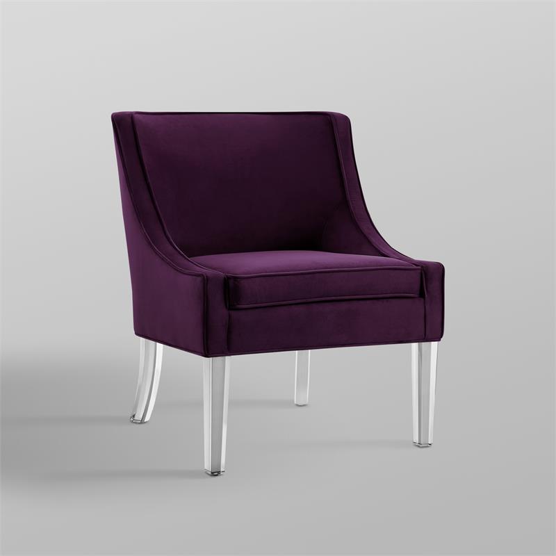 Posh Living Juelz Velvet Swooped Arm Accent Chair in Purple
