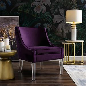 Posh Living Juelz Velvet Swooped Arm Accent Chair in Purple
