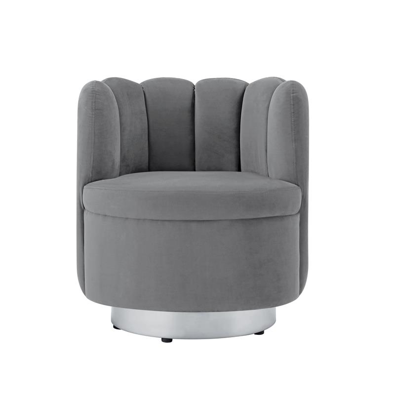 Posh Living Marcel Velvet Accent Chair in Light Gray/Chrome