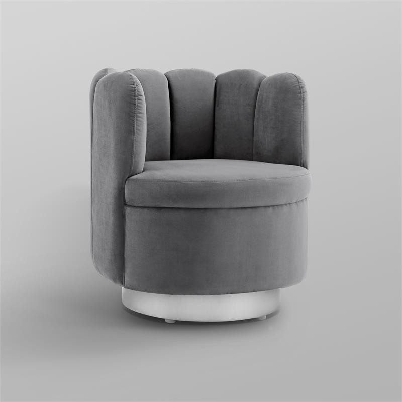 Posh Living Marcel Velvet Accent Chair in Light Gray/Chrome