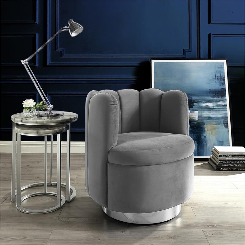 Posh Living Marcel Velvet Accent Chair in Light Gray/Chrome