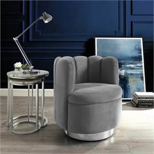 Posh Living Marcel Velvet Accent Chair in Light Gray/Chrome