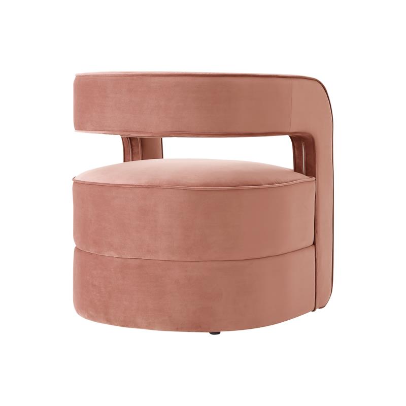 Posh Living Crown Velvet Barrel Back Accent Chair in Blush Pink