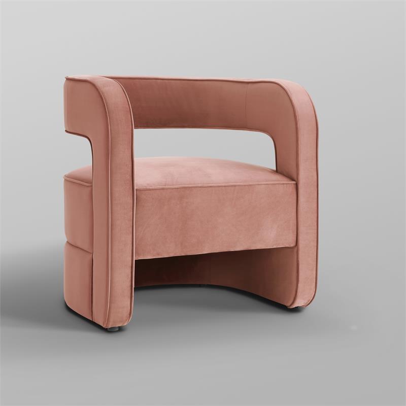 Posh Living Crown Velvet Barrel Back Accent Chair in Blush Pink