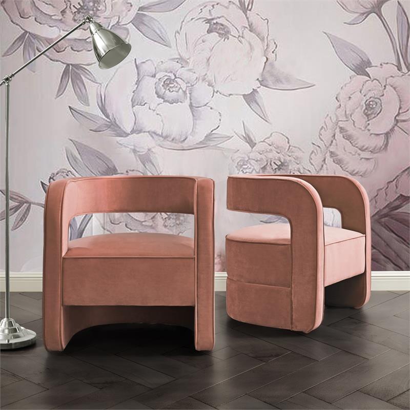 Posh Living Crown Velvet Barrel Back Accent Chair in Blush Pink