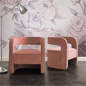 Posh Living Crown Velvet Barrel Back Accent Chair in Blush Pink