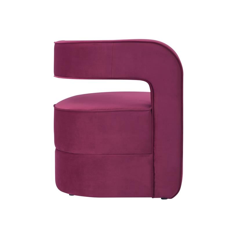 Posh Living Crown Velvet Barrel Back Accent Chair in Fuchsia