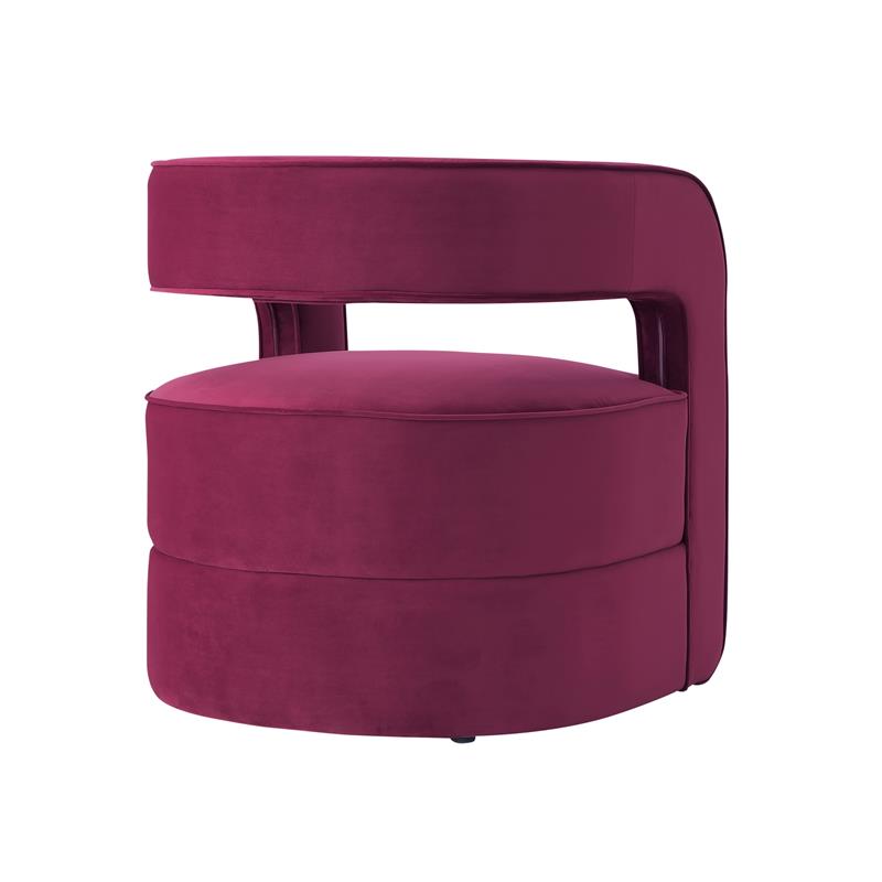 Posh Living Crown Velvet Barrel Back Accent Chair in Fuchsia