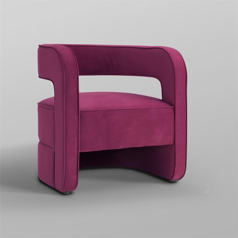 Posh Living Crown Velvet Barrel Back Accent Chair in Fuchsia
