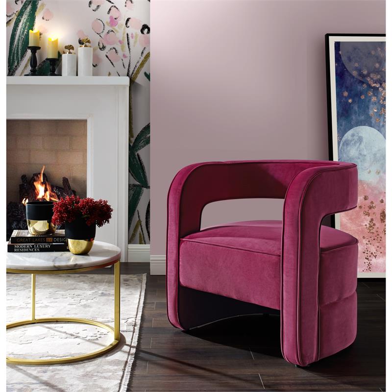 Posh Living Crown Velvet Barrel Back Accent Chair in Fuchsia