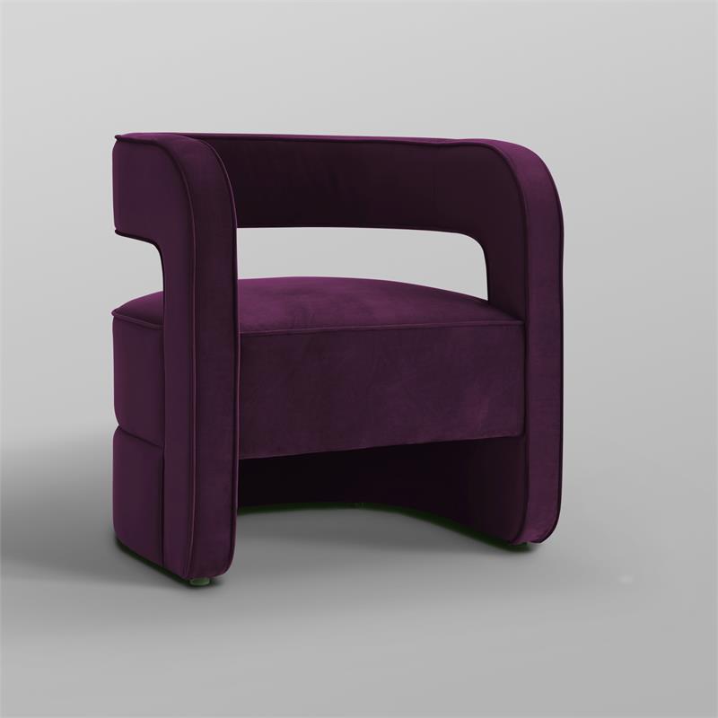 Posh Living Crown Velvet Barrel Back Accent Chair in Purple