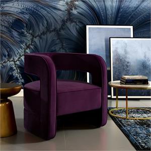 Posh Living Crown Velvet Barrel Back Accent Chair in Purple