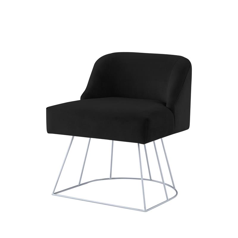 Posh Inspired Home Vinsa Velvet Vanity Stool with Curved Backrest in Black