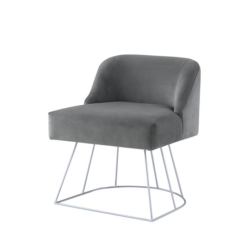 Posh Inspired Home Vinsa Velvet Vanity Stool with Curved Backrest in Gray