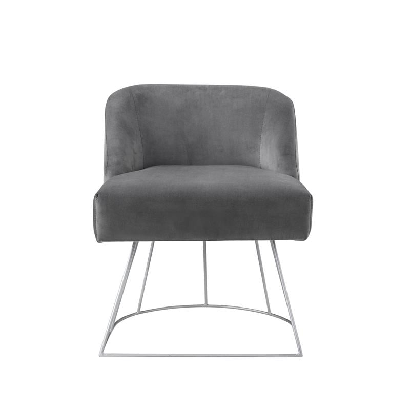 Posh Inspired Home Vinsa Velvet Vanity Stool with Curved Backrest in Gray