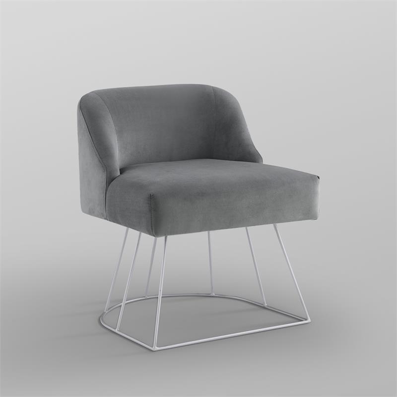 Posh Inspired Home Vinsa Velvet Vanity Stool with Curved Backrest in Gray