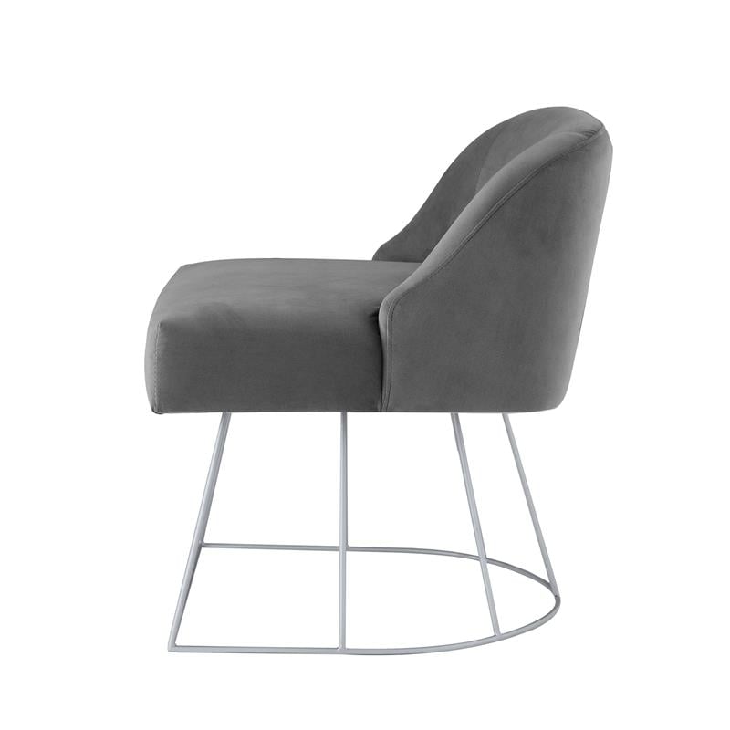 Posh Inspired Home Vinsa Velvet Vanity Stool with Curved Backrest in Gray
