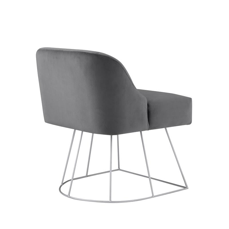 Posh Inspired Home Vinsa Velvet Vanity Stool with Curved Backrest in Gray