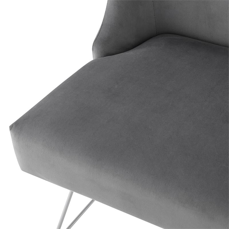 Posh Inspired Home Vinsa Velvet Vanity Stool with Curved Backrest in Gray
