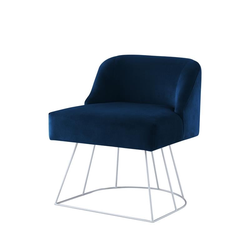 Posh Inspired Home Vinsa Velvet Vanity Stool with Curved Backrest in Navy Blue