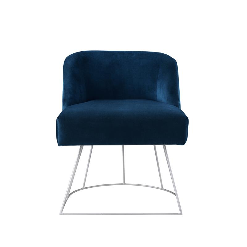 Posh Inspired Home Vinsa Velvet Vanity Stool with Curved Backrest in Navy Blue