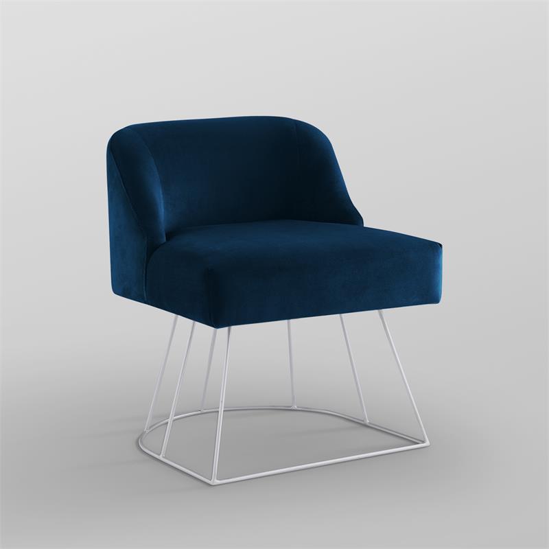 Posh Inspired Home Vinsa Velvet Vanity Stool with Curved Backrest in Navy Blue