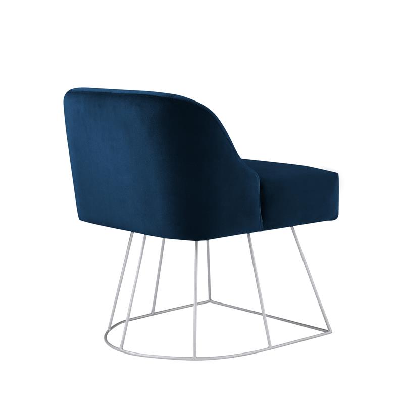 Posh Inspired Home Vinsa Velvet Vanity Stool with Curved Backrest in Navy Blue