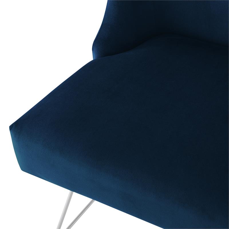 Posh Inspired Home Vinsa Velvet Vanity Stool with Curved Backrest in Navy Blue
